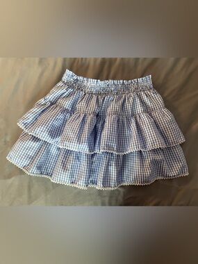 Women's Blue Gingham Tiered Ruffle Skirt - Smocked Waist